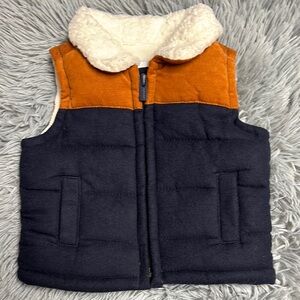 Orange & Blue Puffer Vest with Sherpa Collar